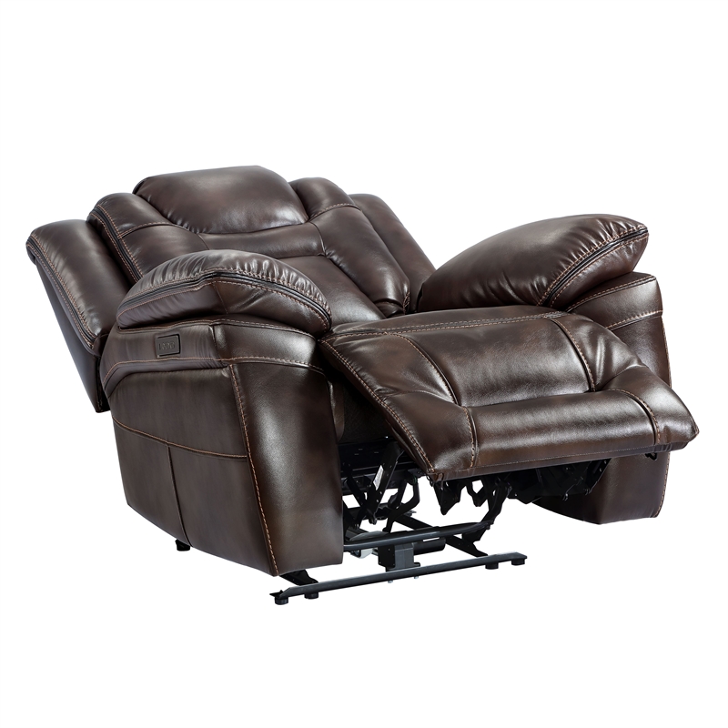 Pemberly Row Transitional Brown Faux Leather Dual Power Recliner