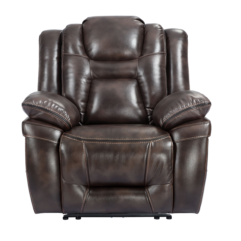 Pemberly Row Transitional Brown Faux Leather Dual Power Recliner