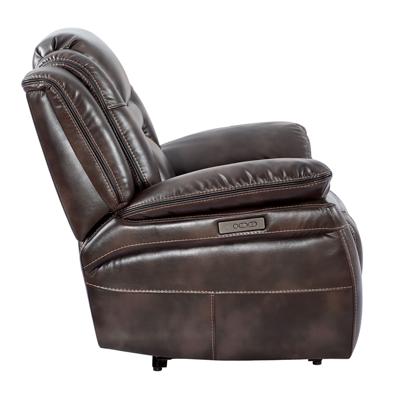 Pemberly Row Transitional Brown Faux Leather Dual Power Recliner