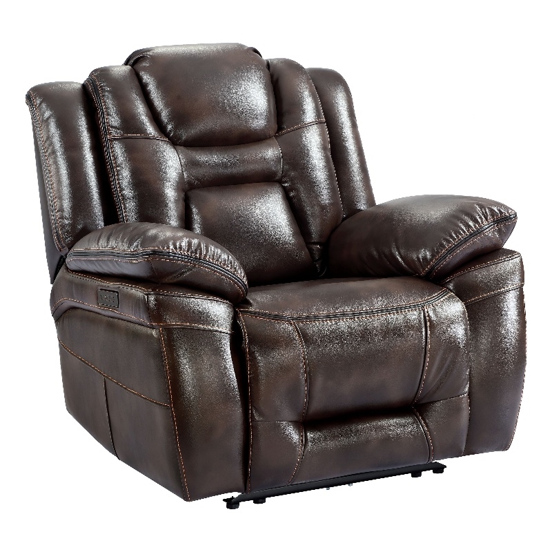 Pemberly Row Transitional Brown Faux Leather Dual Power Recliner