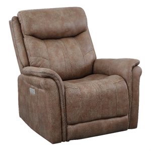 Pemberly Row Camel Brown Polyester Faux Suede Leather Power Recliner
