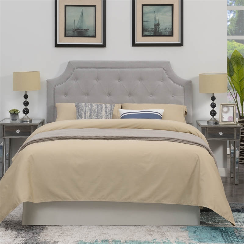 Pemberly Row Gray Microfiber Upholstered Diamond Tufted Queen Headboard