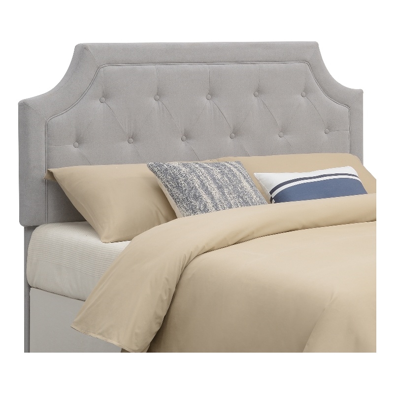 Pemberly Row Gray Microfiber Upholstered Diamond Tufted Queen Headboard