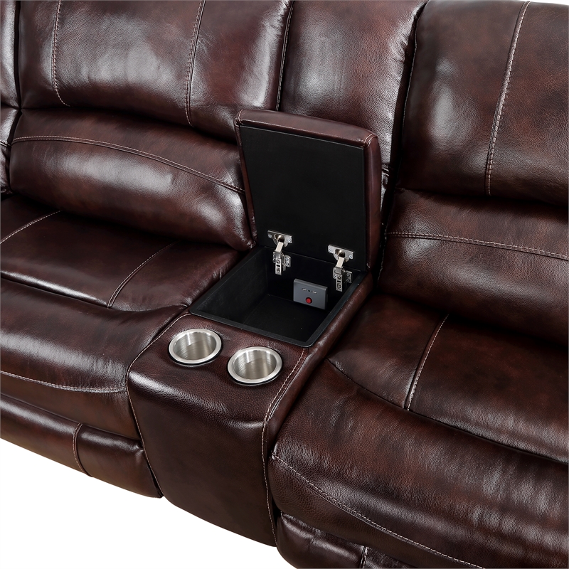 Pemberly Row Brown Leather 6-Piece Power Reclining Sectional