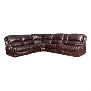 Pemberly Row Brown Leather 6-Piece Power Reclining Sectional