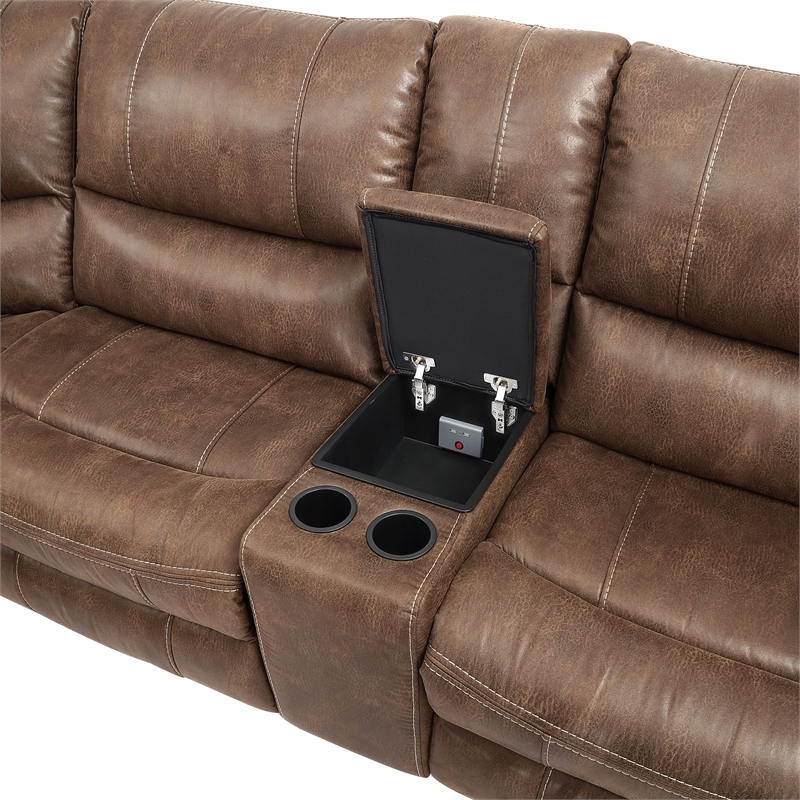 Pemberly Row Cocoa Brown Faux Leather 6-Piece Manual Reclining Sectional