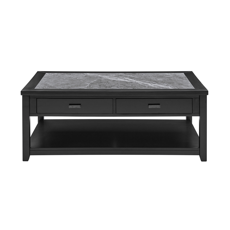 Pemberly Row Transitional Gray Stone Top Cocktail Table with Casters