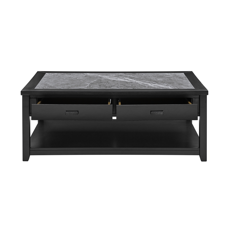 Pemberly Row Transitional Gray Stone Top Cocktail Table with Casters