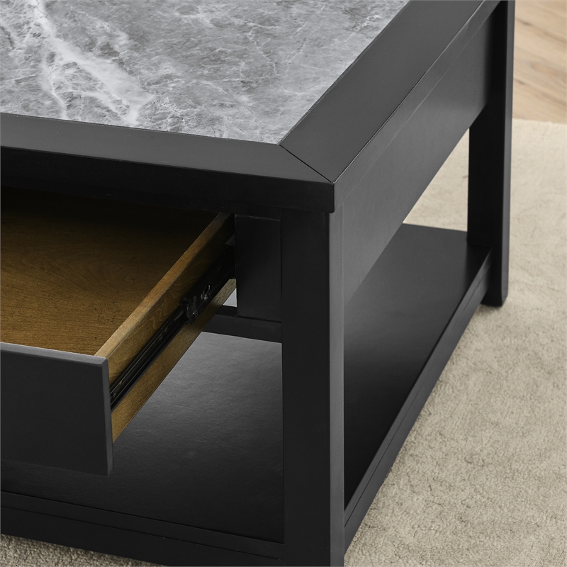 Pemberly Row Transitional Gray Stone Top Cocktail Table with Casters