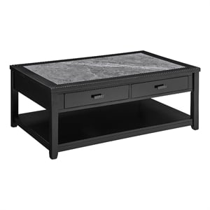Pemberly Row Transitional Gray Stone Top Cocktail Table with Casters