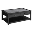 Pemberly Row Transitional Gray Stone Top Cocktail Table with Casters