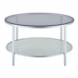 Pemberly Row Contemporary Round Chrome and Tempered Glass Cocktail Table