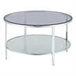 Pemberly Row Contemporary Round Chrome and Tempered Glass Cocktail Table