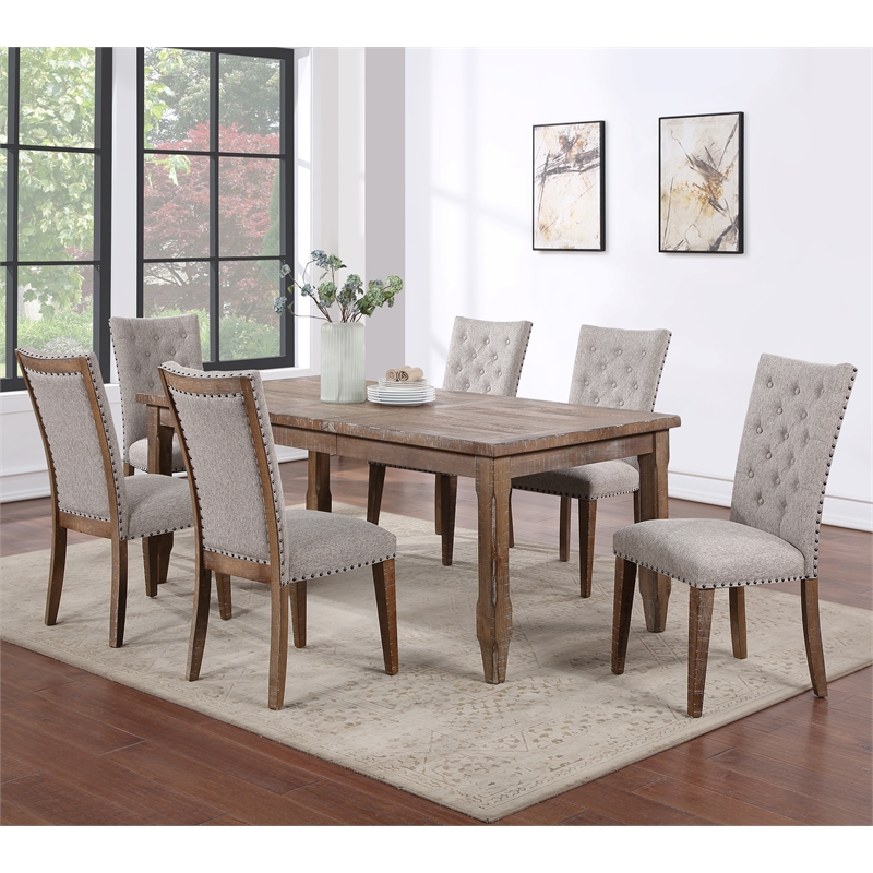 Pemberly Row Light Brown Distressed Wood 5-Pc Dining Set with Upholstered Chairs