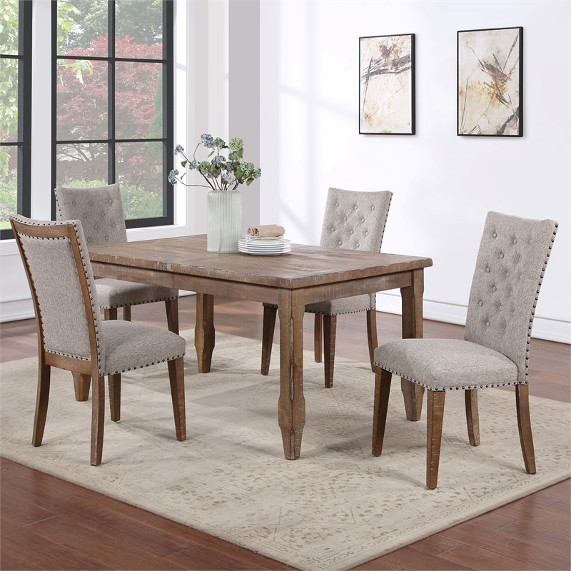 Pemberly Row Light Brown Distressed Wood 5-Pc Dining Set with Upholstered Chairs