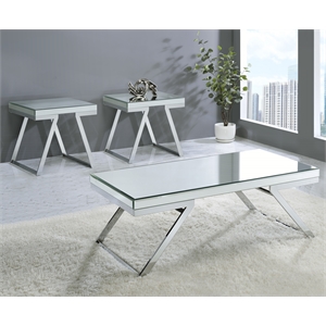 Pemberly Row Mirrored Glass and Chrome Metal 3-Piece Occasional Set
