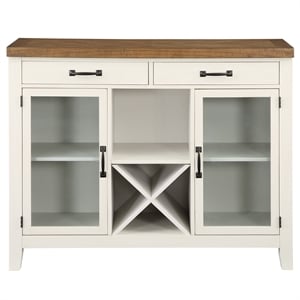 Pemberly Row Farmhouse Off White and Honey Brown Wood Server