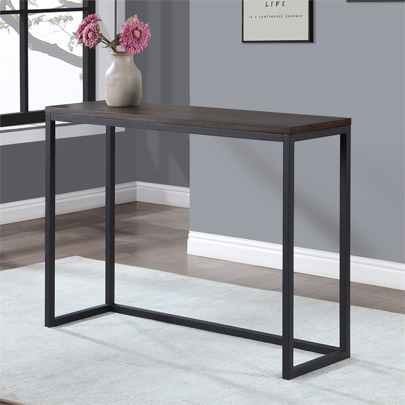 Pemberly Row Contemporary Walnut and Black Metal Counter Bar Set