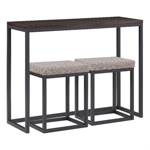 Pemberly Row Contemporary Walnut and Black Metal Counter Bar Set