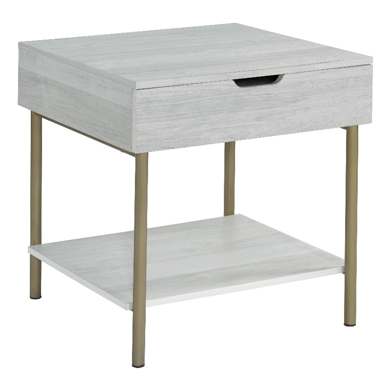 Pemberly Row Mid-Century White Wood and Brass Square End Table
