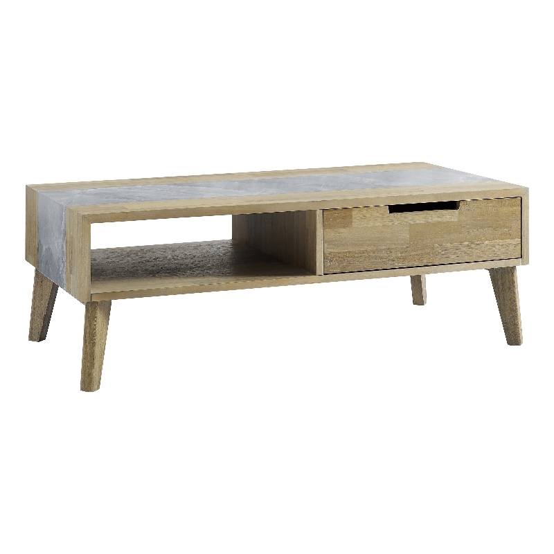 Pemberly Row Mid-Century Natural Finish with Gray Stone Cocktail Table