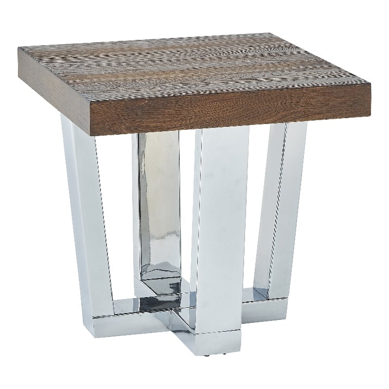 Pemberly Row Transitional Chestnut Wood and Chrome Base Square End Table