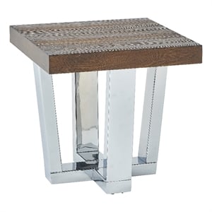 Pemberly Row Transitional Chestnut Wood and Chrome Base Square End Table