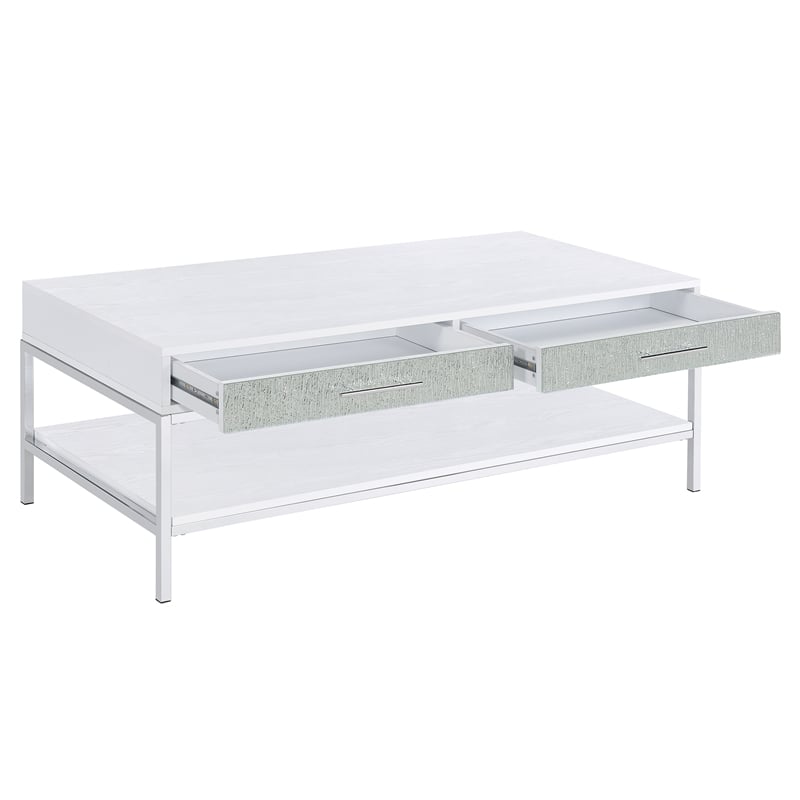 Pemberly Row Contemporary White Wood and Chrome Cocktail Table