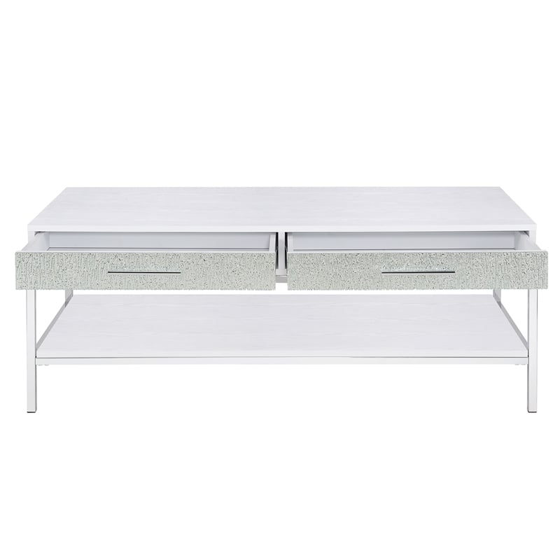 Pemberly Row Contemporary White Wood and Chrome Cocktail Table