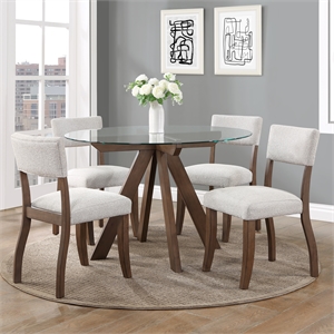 Pemberly Row Transitional Mocha Brown Wood Glass Top 5-piece Dining Set