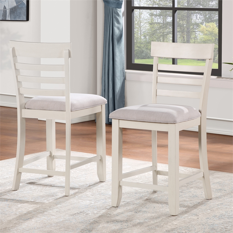 Pemberly Row Farmhouse / Country Off White Wood Counter Chair
