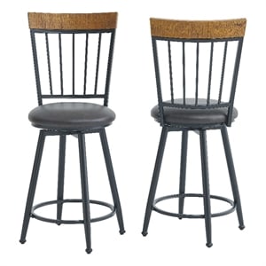 Pemberly Row Black Metal Dark Brown Faux Leather Swivel Counter Stool