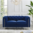 Pemberly Row Contemporary Blue Velvet Button Tufted Loveseat