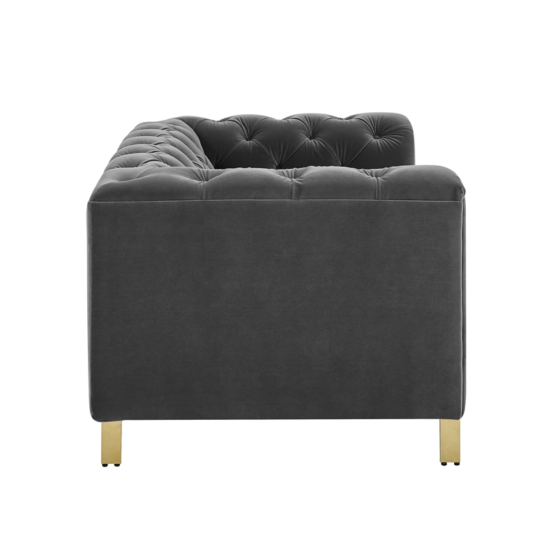 Pemberly Row Contemporary Gray Velvet Button Tufted Loveseat