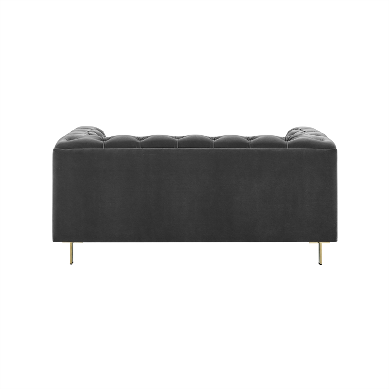 Pemberly Row Contemporary Gray Velvet Button Tufted Loveseat