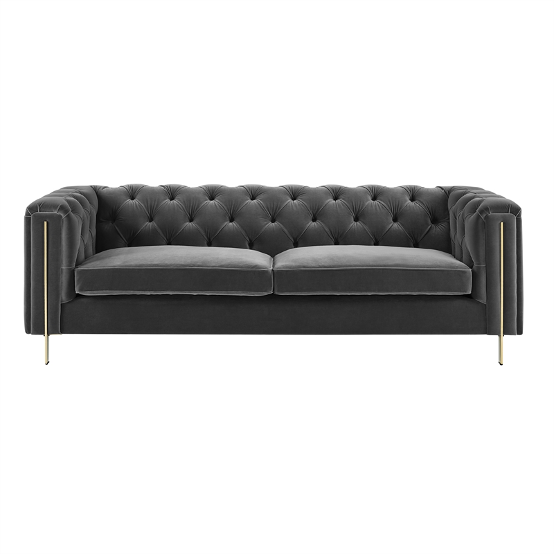 Pemberly Row Modern / Contemporary Gray Velvet Button Tufted Sofa
