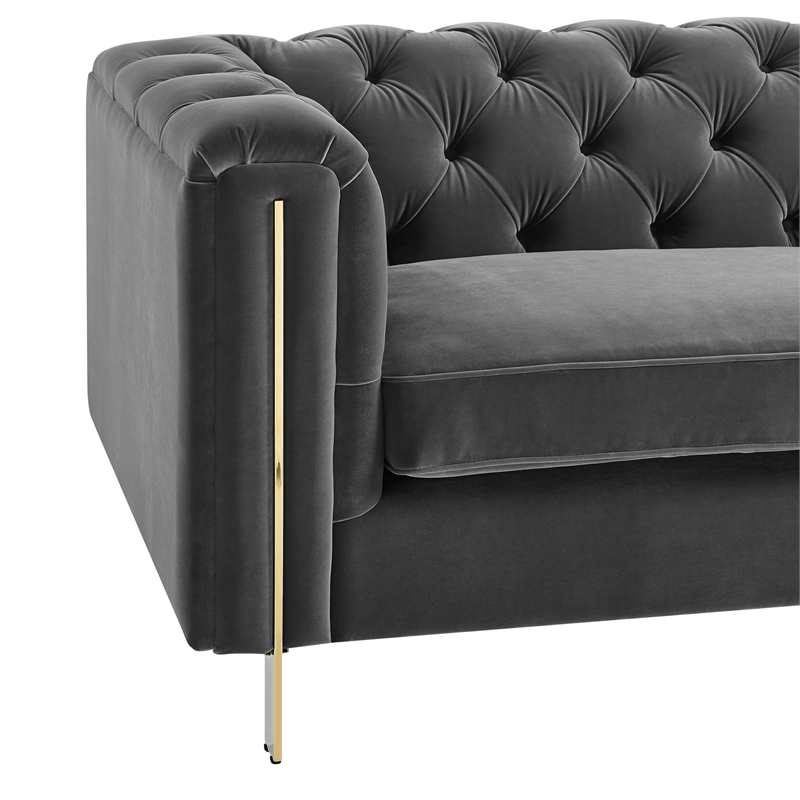 Pemberly Row Modern / Contemporary Gray Velvet Button Tufted Sofa