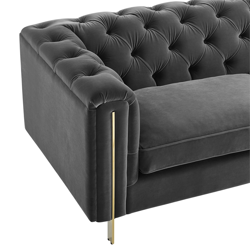 Pemberly Row Modern / Contemporary Gray Velvet Button Tufted Sofa