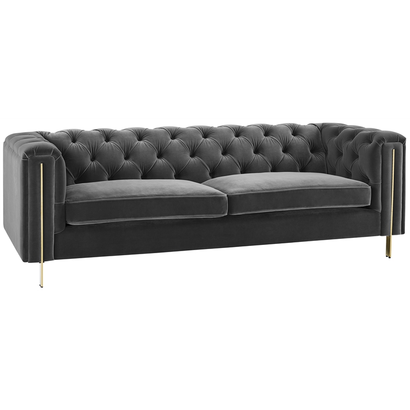 Pemberly Row Modern / Contemporary Gray Velvet Button Tufted Sofa