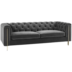 Pemberly Row Modern / Contemporary Gray Velvet Button Tufted Sofa