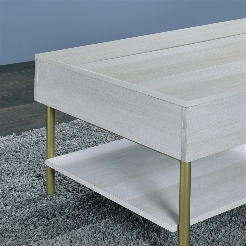 Pemberly Row Contemporary White Wood and Brass Lift Top Coffee Table