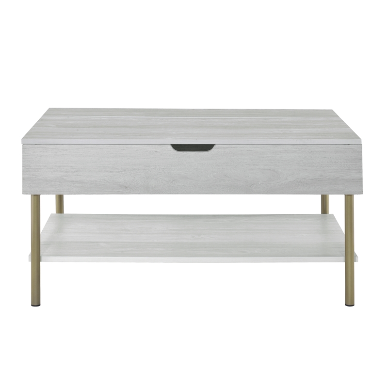 Pemberly Row Contemporary White Wood and Brass Lift Top Coffee Table