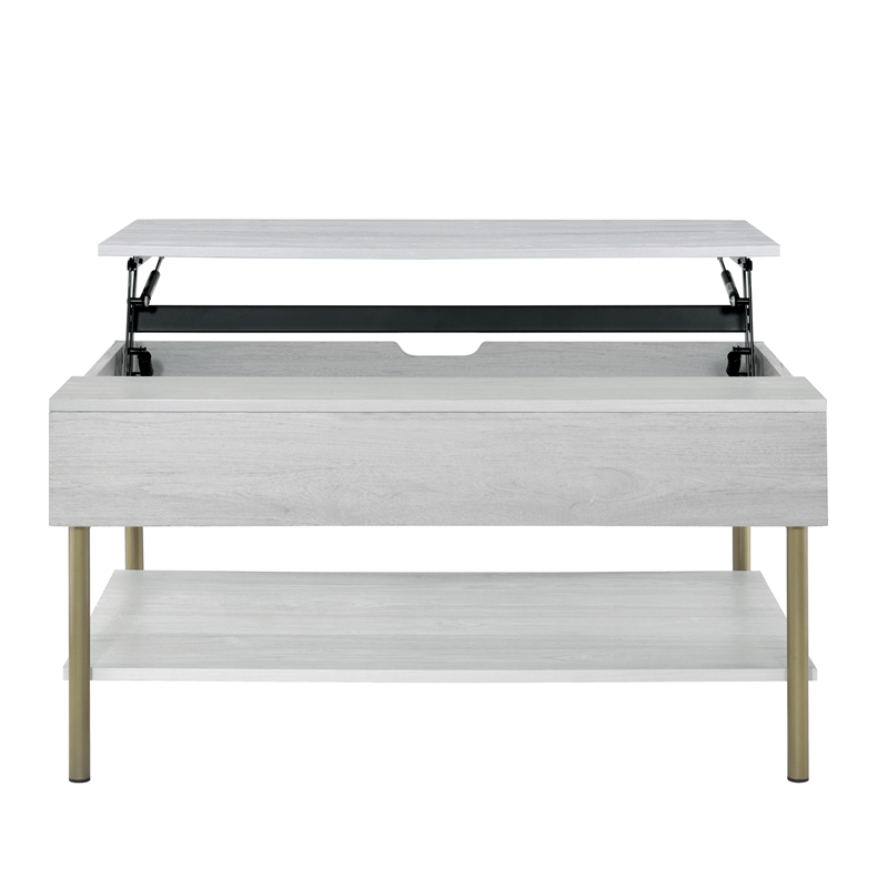 Pemberly Row Contemporary White Wood and Brass Lift Top Coffee Table