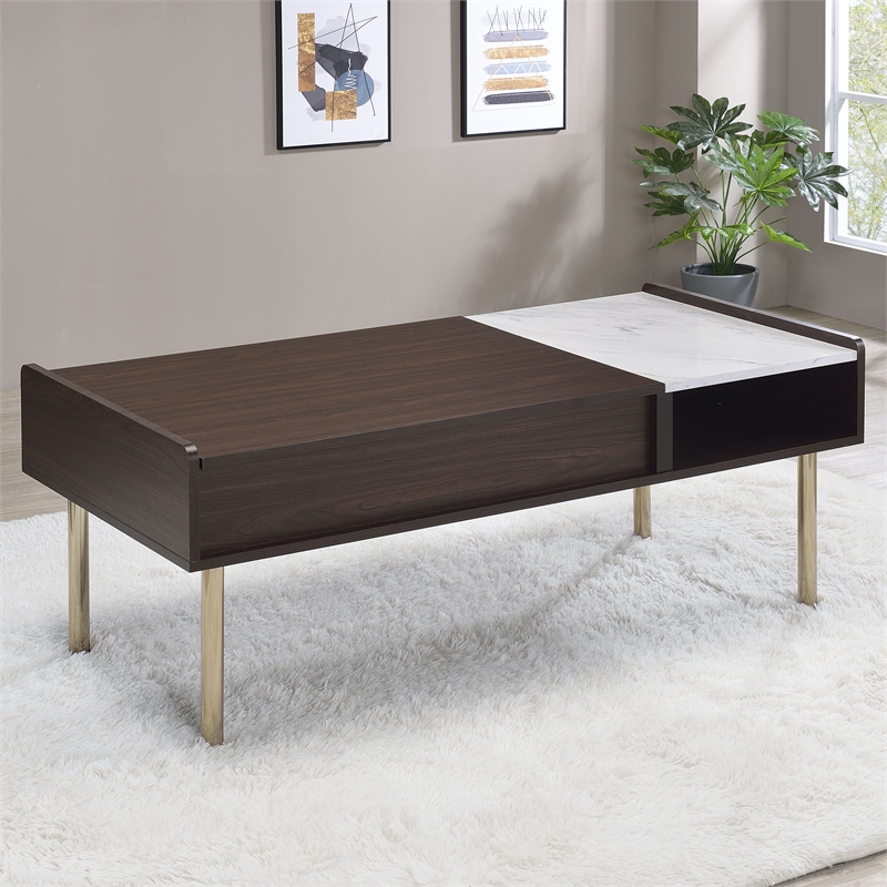 Pemberly Row Mid-Century Walnut Finished Wood Lift-Top Cocktail Table