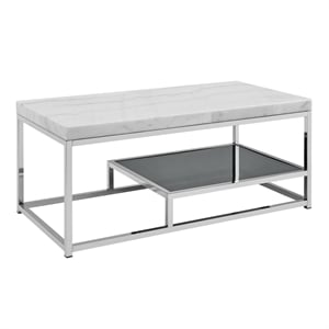 Pemberly Row Modern / Contemporary White Marble Top Cocktail Table