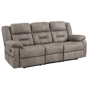 Pemberly Row Polyester Manual Reclining Sofa with Dropdown Console in Brown
