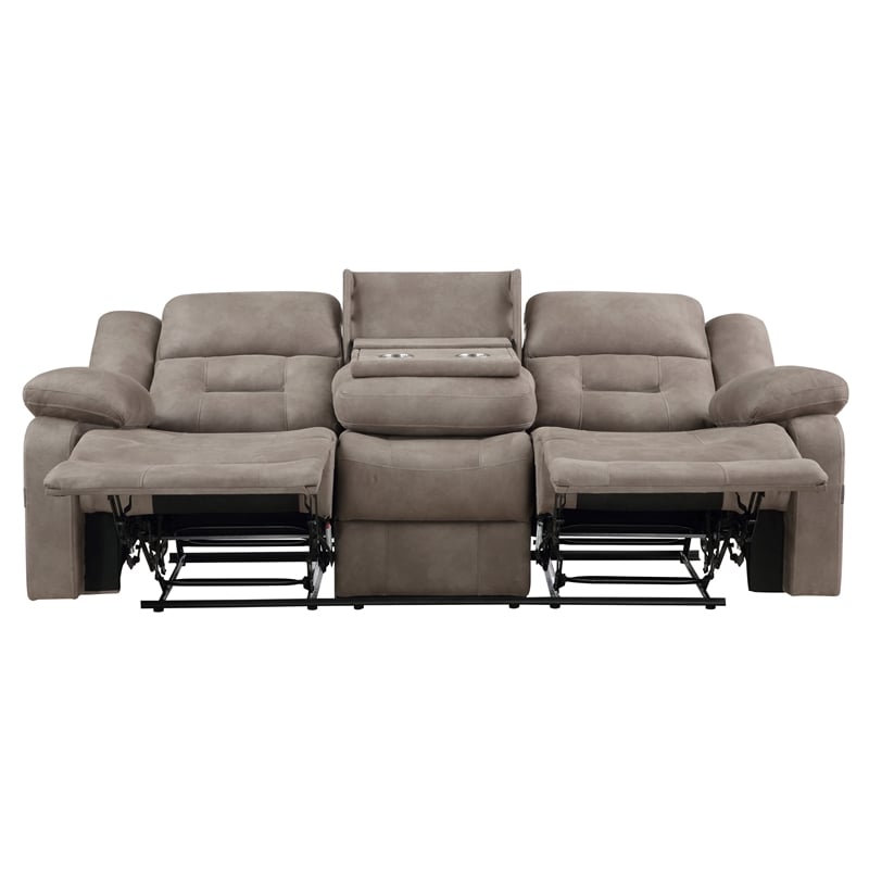 Pemberly Row Polyester Manual Reclining Sofa with Dropdown Console in Brown