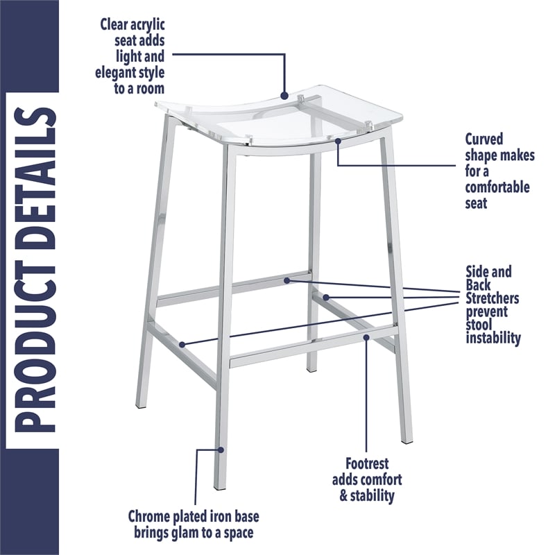 Pemberly Row Backless Bar Stool with Acrylic Seat in Clear (Set of 2)