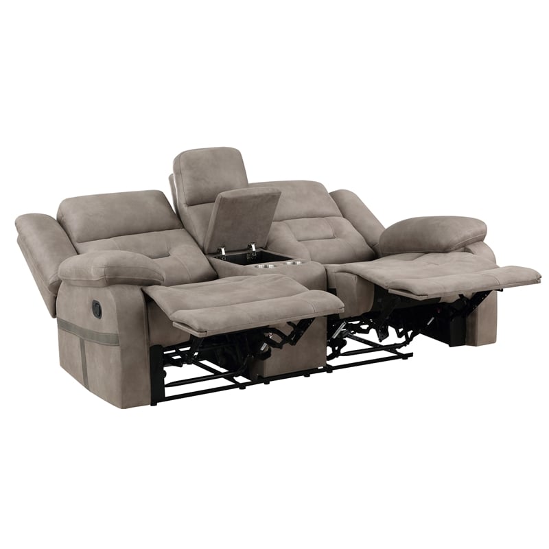Pemberly Row Polyester Upholstered Manual Console Loveseat in Brown