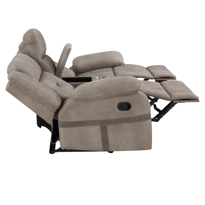 Pemberly Row Polyester Upholstered Manual Console Loveseat in Brown